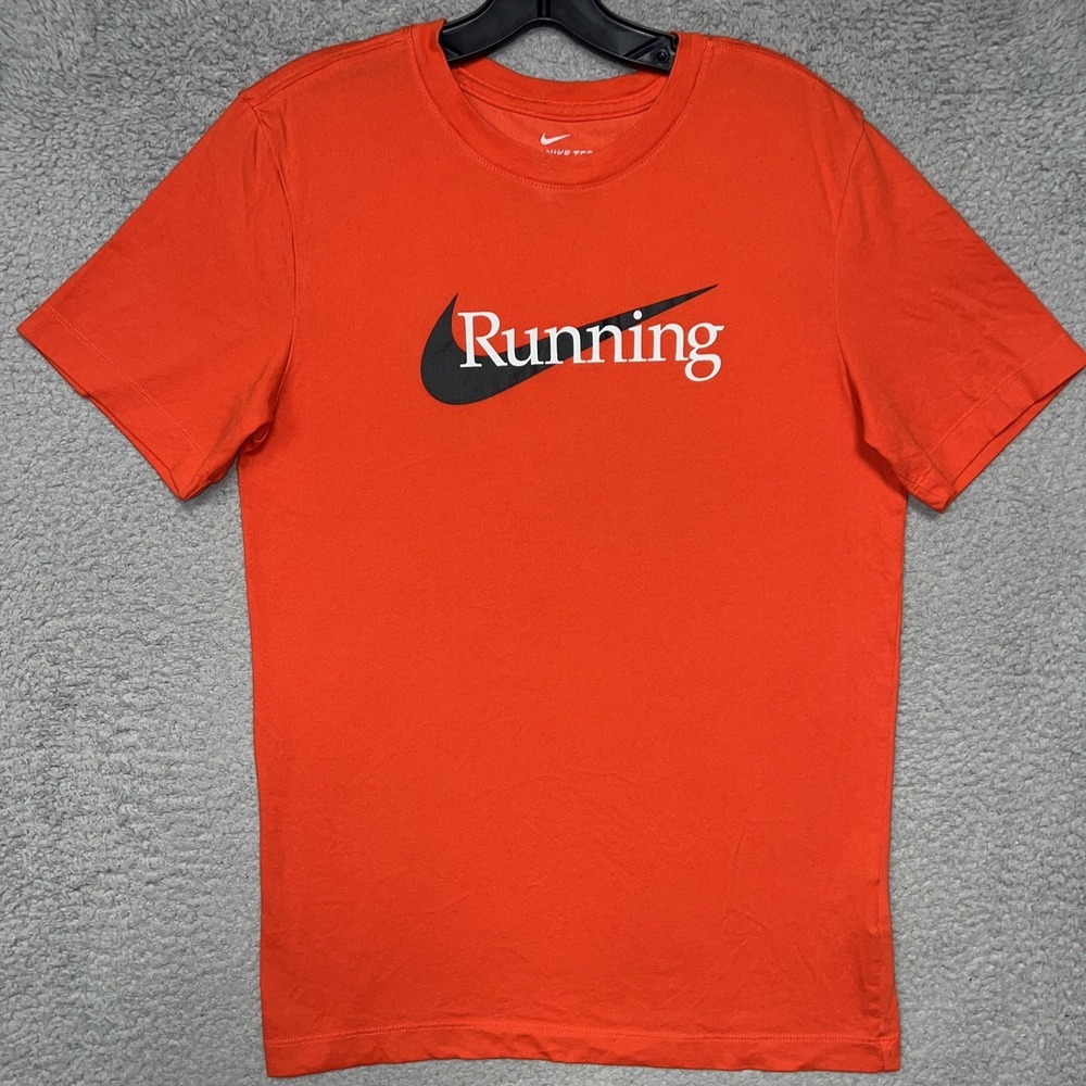 The Nike Tee Running T Shirt Men's Sz S Red Dri-Fit Center Swoosh Athletic Tee